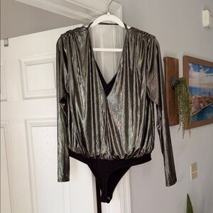 Express Metallic Silver and Black Bodysuit